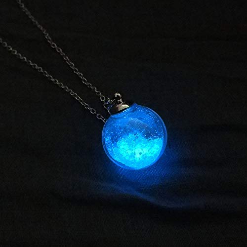 YQMR Collares Luminoso Colgante,Señoras Azul Luminoso Colgante Collar Plata Moda Bola De Cristal Diente De León Clavícula Diseño De Cadena Regalo De Joyería para Mujeres Día De Cumpleaños O La Fiesta