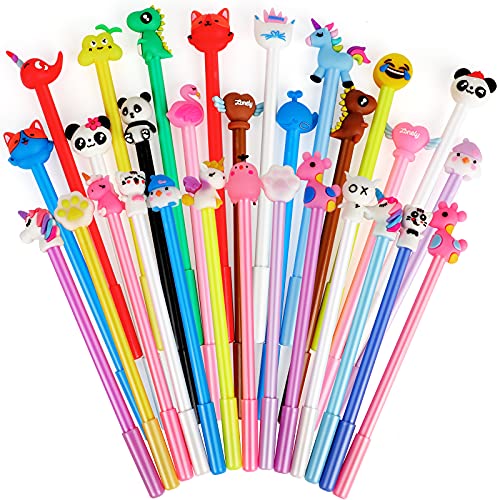 Yuechen 30x Bolígrafos Lindos de Tinta de Gel de Dibujos Animados, Pluma gel Animales,niños Infantiles Fiesta Regalo cumpleaños Navidad Bautizo comunión premios Escolares