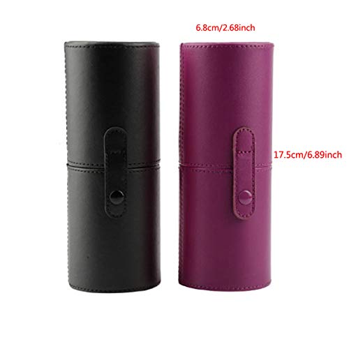 Yueser 2 Pcs Pincel de Maquillaje Titular de Cuero PU Portátil Organizador de Cosméticos para Escritorio Oficina Aula Maquillaje Soporte (Negro,Púrpura)