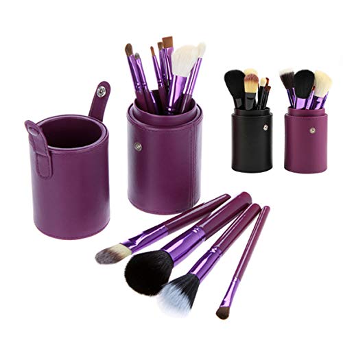 Yueser 2 Pcs Pincel de Maquillaje Titular de Cuero PU Portátil Organizador de Cosméticos para Escritorio Oficina Aula Maquillaje Soporte (Negro,Púrpura)