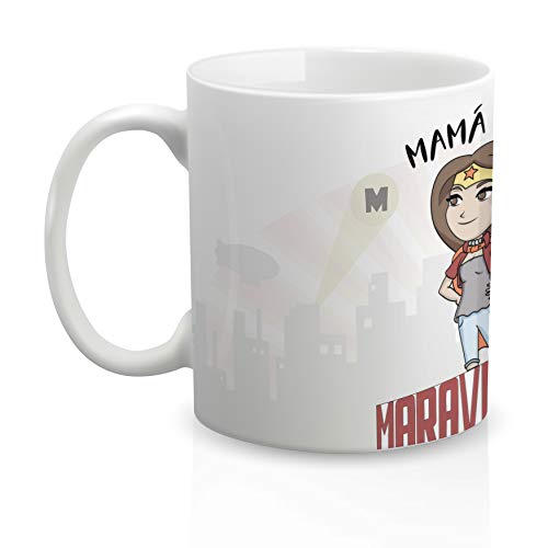 Yujuuu! | Taza cerámica Original Madre. Resistente 100% al microondas y lavavajillas. Taza con Mensaje Mamá Eres Maravillosa.