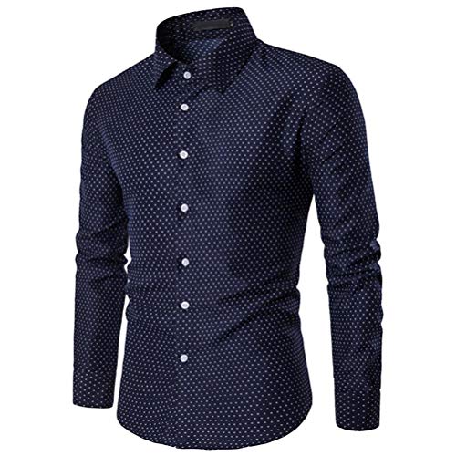 Yvelands Camisa de otoño para Hombres, Hombres Solapa Camisa de Corte Slim Casual otoño Camisa de Moda Blusa Dot Camisa de Manga Larga, ¡Liquidación Barata!