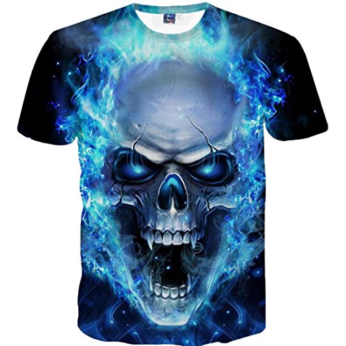 Yvelands Skull 3D Printed Tees Shirt Moda Guapo de los Hombres Divertido Casual O-Cuello Slim T-Shirts Blusa de Manga Corta Tops Vacaciones de Verano de la Playa, Liquidación Barato! (Azul, XXL)