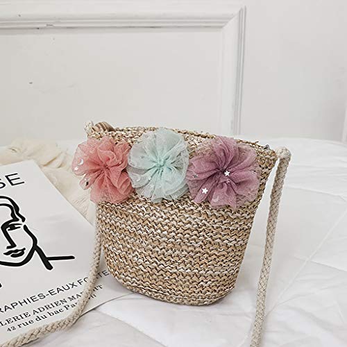 YWLINK Primavera Y Verano Nueva Bandolera Linda Mini Bolsa De Paja Marea NiñOs Y NiñAs Bebé Bolsa De Mensajero Fiesta En La Playa Viajes CumpleañOs Monedero Casual(Caqui)