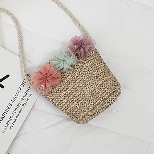 YWLINK Primavera Y Verano Nueva Bandolera Linda Mini Bolsa De Paja Marea NiñOs Y NiñAs Bebé Bolsa De Mensajero Fiesta En La Playa Viajes CumpleañOs Monedero Casual(Caqui)