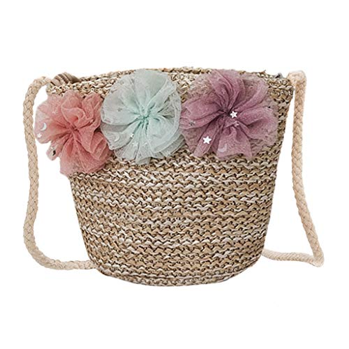 YWLINK Primavera Y Verano Nueva Bandolera Linda Mini Bolsa De Paja Marea NiñOs Y NiñAs Bebé Bolsa De Mensajero Fiesta En La Playa Viajes CumpleañOs Monedero Casual(Caqui)