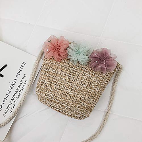 YWLINK Primavera Y Verano Nueva Bandolera Linda Mini Bolsa De Paja Marea NiñOs Y NiñAs Bebé Bolsa De Mensajero Fiesta En La Playa Viajes CumpleañOs Monedero Casual(Caqui)