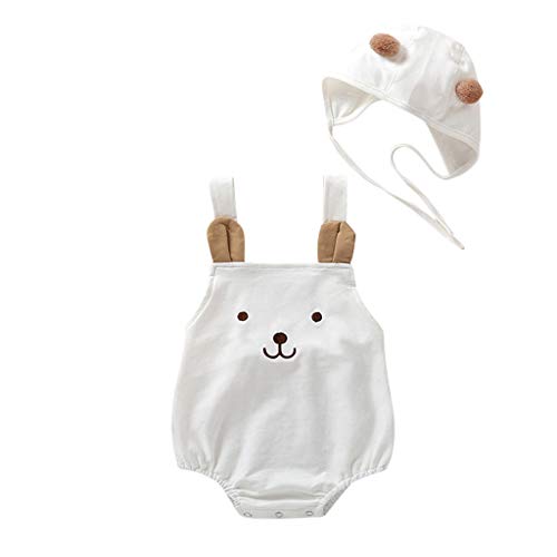 YWLINK ReciéN Nacido Bebé NiñAs Correas De Dibujos Animados Pompon Mameluco Mono Traje De Sol Mono Sin Mangas Camisola Traje De Rastreo Bautismo De Bebe Regalo De CumpleañOs(Blanco,0-3 meses/66)