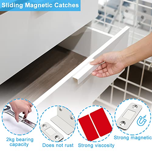 ZACUDA 4 PCS Iman Puerta Armario con Adhesivo Corredera Iman Armario en Forma L Cierre Magnetico Para Puerta Pestillo Magnético para Puerta Imán Cierre Para Cocina para cajón gabinete Mueble Cocina