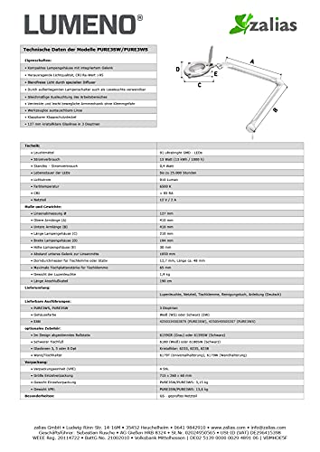 zalias Lumeno Pure LED lámpara de Aumento Lámpara de Aumento con 3 dioptrías Ideal para Uso Profesional en cirugías, Salones de Belleza o la Industria