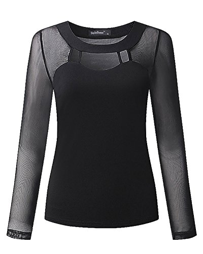 ZANZEA Mujer Camisetas Transparentes Blusa Sexy Mangas Largas Elegante Moda Oficina Casual Blusas y Camisas de Mujer 001-Negro 50