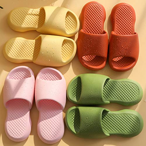 Zapatillas De Casa De Verano - Casa Antideslizante Toboganes De Baño Para Mujer, Punta Abierta Tacón Grueso Suela Suave Zapatos Planos Zapatillas De Pareja Sólidas Para Mujer,Orange,Mujer 36,37