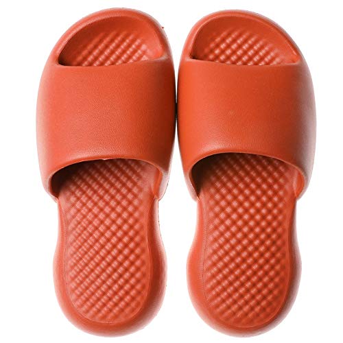 Zapatillas De Casa De Verano - Casa Antideslizante Toboganes De Baño Para Mujer, Punta Abierta Tacón Grueso Suela Suave Zapatos Planos Zapatillas De Pareja Sólidas Para Mujer,Orange,Mujer 36,37