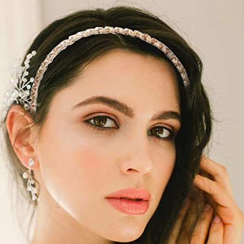 Zeayebsr Diadema de Cristal Moda Banda de Pelo Banda Cabello para Mujeres y Niñas, 3 piezas Diademas Mujer, Banda para El Cabello de Borde Ancho Aro(Púrpura, polvo coreano, champán)