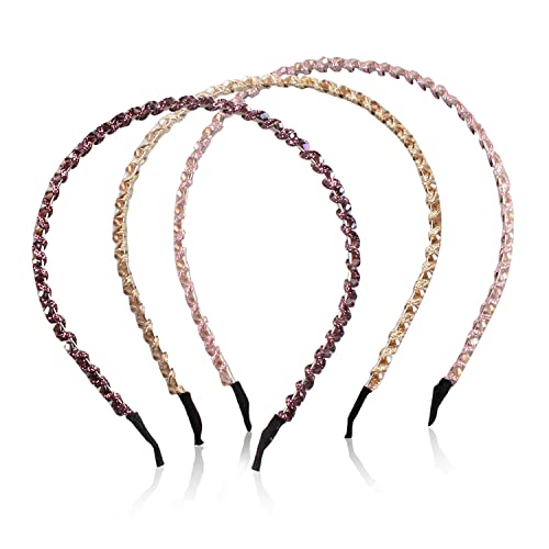 Zeayebsr Diadema de Cristal Moda Banda de Pelo Banda Cabello para Mujeres y Niñas, 3 piezas Diademas Mujer, Banda para El Cabello de Borde Ancho Aro(Púrpura, polvo coreano, champán)