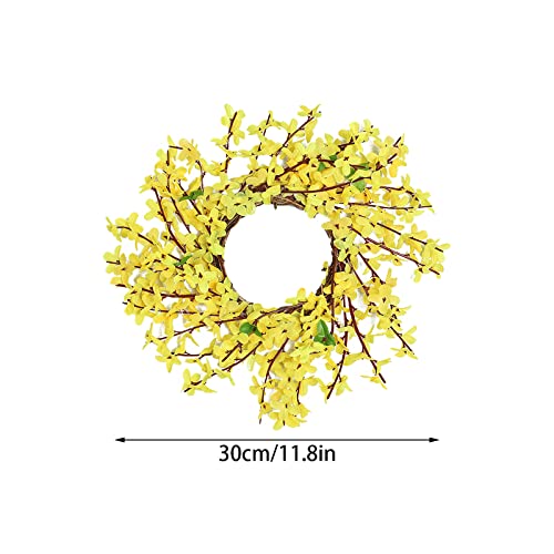 ZHDOKA Guirnalda artificial de jazmín de invierno, guirnalda de jazmín de invierno de 11.8 pulgadas, guirnalda de flores de jazmín de invierno amarillo con hojas verdes corona de primavera