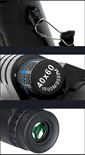 ZI Swing-Tipo Ocular 40X60 Telescopio Monocular de Alta Potencia de Luz de Alta Definición de la Noche con una Brújula,Negro