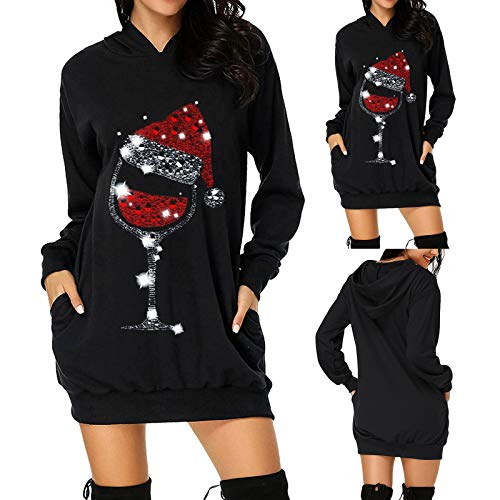 Zilosconcy Sudadera Largo Mujer Invierno Moda Navidad Rebajas Manga Larga Vestido Jerséis Casual Estampado Navideño Otoño Invierno Talla Grande Hoodie Suelto Blusas Tops
