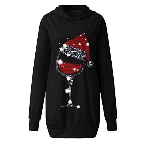 Zilosconcy Sudadera Largo Mujer Invierno Moda Navidad Rebajas Manga Larga Vestido Jerséis Casual Estampado Navideño Otoño Invierno Talla Grande Hoodie Suelto Blusas Tops