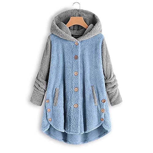 Zilosconcy Sudaderas Mujer con Capucha Botón Costura Tops Chaqueta Suéter Abrigo Jersey Mujer con Estampado Manga Larga Calentita Cárdigan Largo Lana Outwear
