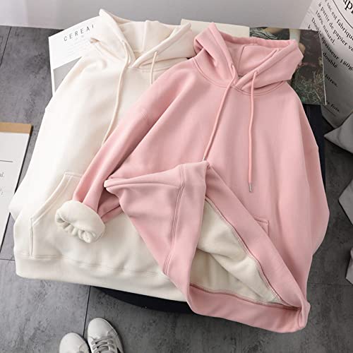 ZNYLX Sudadera,Women Hoodies Thick with Velvet Hooded Hoodie Casual Pullovers Solid Students Loose Casual Pink Cute Girls Streetwear,Pink,L