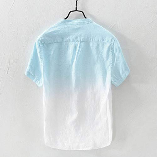ZODOF Camisa Hawaiana con Estampado de Lino y algodón de Manga Corta étnica para Hombre Moda Suelta Blusa con Cuello Vuelto de Playa Simple Summer Street Tops Camiseta