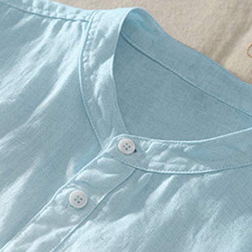 ZODOF Camisa Hawaiana con Estampado de Lino y algodón de Manga Corta étnica para Hombre Moda Suelta Blusa con Cuello Vuelto de Playa Simple Summer Street Tops Camiseta