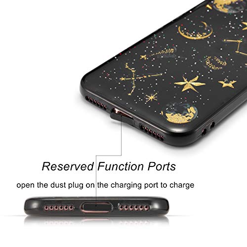 ZTOFERA Funda trasera para iPhone 7/8, Glitter Stars & Planets Patrón Suave TPU Caso, Light-wight Delgado Protector Parachoques Cubierta Para Iphone 7/8 - Negro