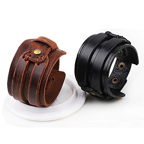 ZWH Accesorios Europeos o Americanos Amazon Amazon Te Deseo un Pulsera de Pulsera de Cuero Ancho de Cuero Retro de los Hombres de Ebay. (Color : Black)