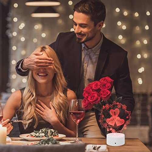 ZWOOS Lámpara 3D, Luz Ambiental para San Valentín, Luz Nocturna alimentada por Baterías o USB, 16 Colores, Regulable, Regalo para Ella, Cumpleaños, Propuesta