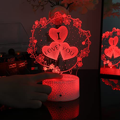 ZWOOS Lámpara 3D, Luz Ambiental para San Valentín, Luz Nocturna alimentada por Baterías o USB, 16 Colores, Regulable, Regalo para Ella, Cumpleaños, Propuesta