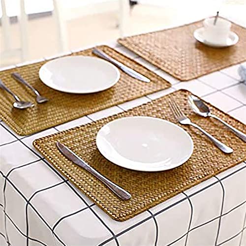 ZXJTX Placemat Redondo Paquete DE 3 PUERTAMIENTO Natural DE PLASE DE PLASE 17.7InCH X 12InCH Placems de ratán Rectangular Tejido a Mano Inicio, Dormitorio, Restaurante