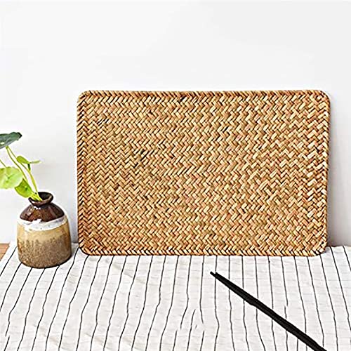 ZXJTX Placemat Redondo Paquete DE 3 PUERTAMIENTO Natural DE PLASE DE PLASE 17.7InCH X 12InCH Placems de ratán Rectangular Tejido a Mano Inicio, Dormitorio, Restaurante