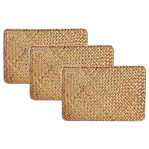 ZXJTX Placemat Redondo Paquete DE 3 PUERTAMIENTO Natural DE PLASE DE PLASE 17.7InCH X 12InCH Placems de ratán Rectangular Tejido a Mano Inicio, Dormitorio, Restaurante