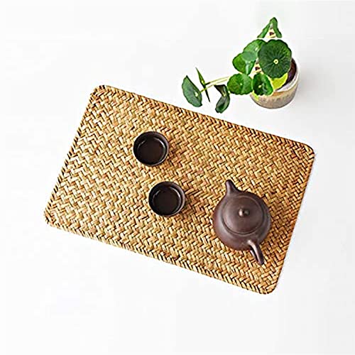 ZXJTX Placemat Redondo Paquete DE 3 PUERTAMIENTO Natural DE PLASE DE PLASE 17.7InCH X 12InCH Placems de ratán Rectangular Tejido a Mano Inicio, Dormitorio, Restaurante