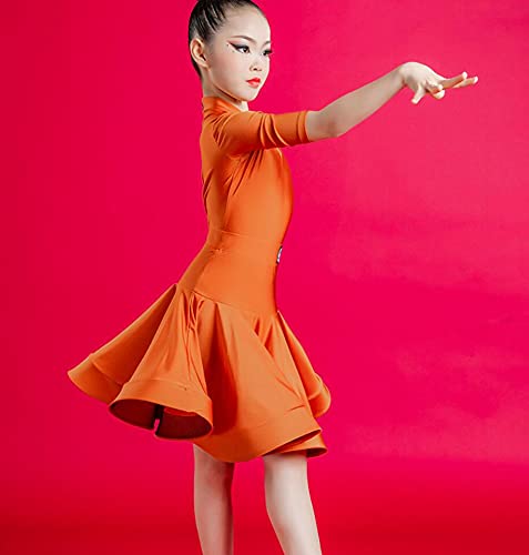 ZYLL Conjuntos de Baile Latino para niñas Vestido 2021 Disfraces de actuación Tops Latinos Faldas Competencia de Baile de salón Vestidos de práctica Latina,Naranja,S