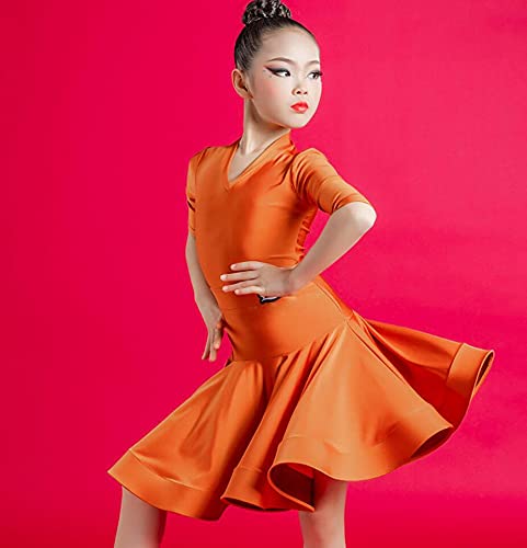 ZYLL Conjuntos de Baile Latino para niñas Vestido 2021 Disfraces de actuación Tops Latinos Faldas Competencia de Baile de salón Vestidos de práctica Latina,Naranja,S