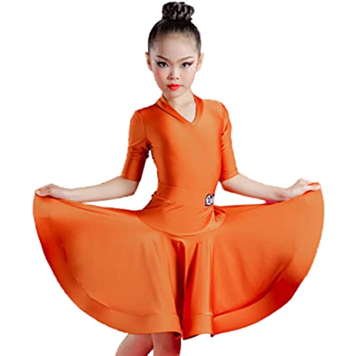 ZYLL Conjuntos de Baile Latino para niñas Vestido 2021 Disfraces de actuación Tops Latinos Faldas Competencia de Baile de salón Vestidos de práctica Latina,Naranja,S