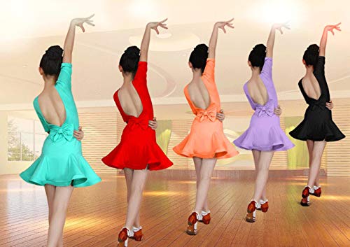 ZYLL Trajes de Baile Latino de los niños del Vestido de Las Muchachas de Baile Latino práctica de Ropa para niños Trajes de Actuación Competición de Bailes Latinos,Naranja,140CM
