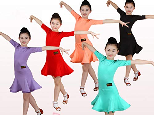 ZYLL Trajes de Baile Latino de los niños del Vestido de Las Muchachas de Baile Latino práctica de Ropa para niños Trajes de Actuación Competición de Bailes Latinos,Naranja,140CM