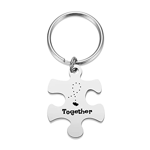 Zysta Juego de 2 llaveros unisex para parejas, de acero inoxidable grabado Forever Together con forma de corazón con un rompecabezas, regalo para él y ella, plateado, 25mm, Llavero