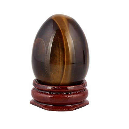 ZZLLFF Natural de Cuarzo Rosa de 40 mm de Huevo en Forma de Reiki Cristal Gema Tallada Soporte Manualidades con Madera Adornos Chakra Decoración del hogar (Color : Tiger Eye)