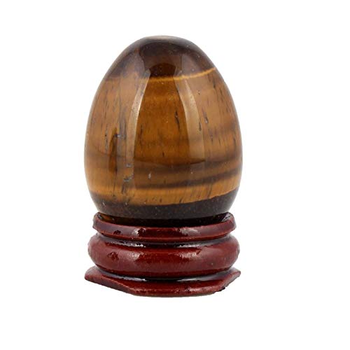 ZZLLFF Natural de Cuarzo Rosa de 40 mm de Huevo en Forma de Reiki Cristal Gema Tallada Soporte Manualidades con Madera Adornos Chakra Decoración del hogar (Color : Tiger Eye)