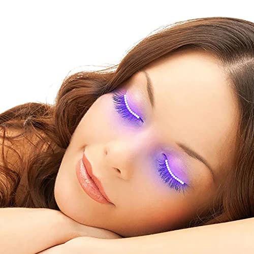 1 par de pestañas LED LIGHT, pestañas LED brillantes, largas y gruesas pestañas exageradas, pestañas neutrales con cinta de párpados brillantes, adecuadas para bailar / DJ de club nocturno ,Purple