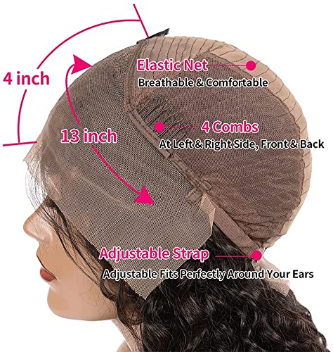 13x4 Peluca De Pelo Humano Rizado Curly Human Hair Wig Peluca Delantera De Encaje Rizado Con Cabello De Bebé Brazilian Curly Wig Human Hair Lace Front Pelucas Rizado Natural Color 16 Pulgadas