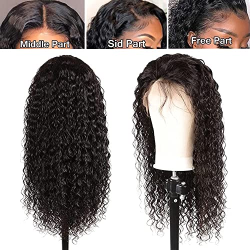 13x4 Peluca De Pelo Humano Rizado Curly Human Hair Wig Peluca Delantera De Encaje Rizado Con Cabello De Bebé Brazilian Curly Wig Human Hair Lace Front Pelucas Rizado Natural Color 16 Pulgadas