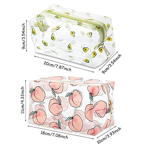 2 Piezas De Fruta Bolsa De Cosméticos Transparente Bolsa De Aseo De Viaje Portátil Bolsa De Cosméticos Aguacate Durazno Bolsa De Almacenamiento con Cremallera Bolsa De Viaje
