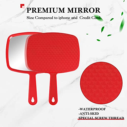 2 Piezas Set de Espejos de Mano Espejo Cosmético de Mano con Mango, Espejo Maquillaje Espejo de Paleta de Peluquería Espejo de Tocador Portátil para Uso en Viajes, Hogar (Negro, Rojo)