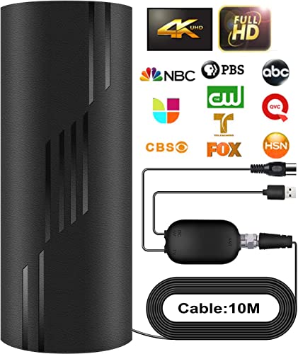 2022 Más Nuevo Desmontable Antena de TV Interior Exterior,480KM Antena de TV Digital con Amplificador Smart de Señal per DVB-T/DVB-T2,Antena de TV para 1080P 4K Canales Gratuitos Cable de 10M