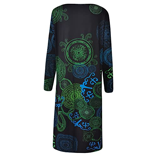 2022 Vestidos Largo para Mujer,Vestido Moda Vestido primavera Impresión Fiesta Vestidos Casual Cuello redondo Sudadera Vestidos manga Larga Elegante Vestido de Noche con bolsillo bohemios playa